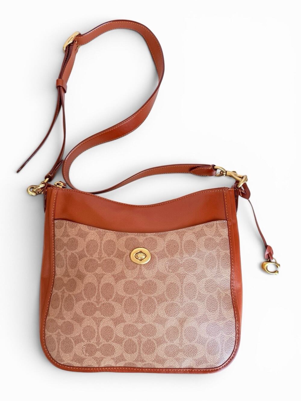 COACH Chaise Crossbody Signature Canvas Tan Rust Brass C8487 Crossbody Bag Purse